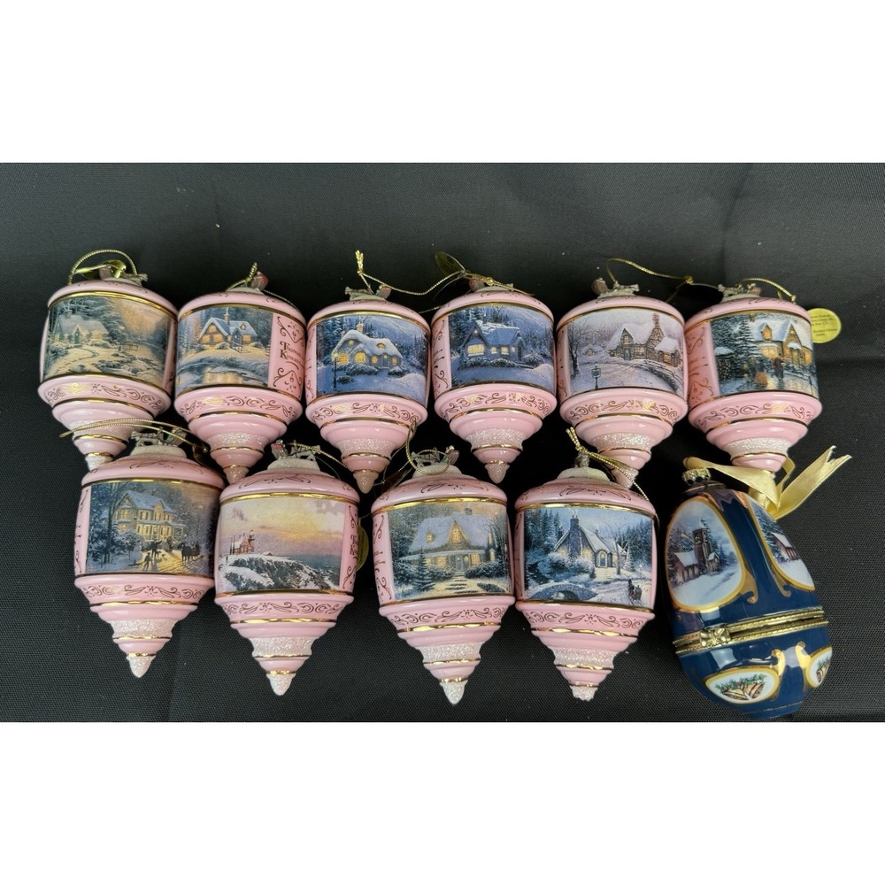 Thomas Kinkade Christmas Heirloom Glass Ornaments - Collection of 11 New W/ Tags